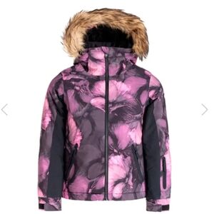 NWT ROXY Floral Pink GIRLS Size 16 XXL Jacket W/Faux FurTrimmed Hood